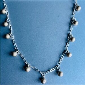 Vintage Paperclip Sterling Silver Chain Necklace With Gold Tone Ball Cha…